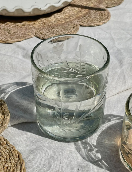 Hand Etched Water Glass