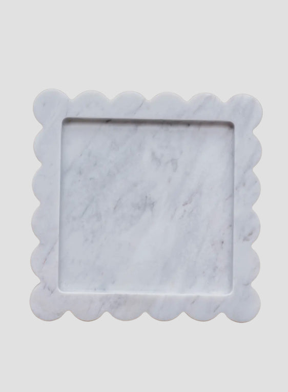 White Scalloped Marble Tray