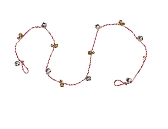 Metal Bell Garland with Red & White Cord