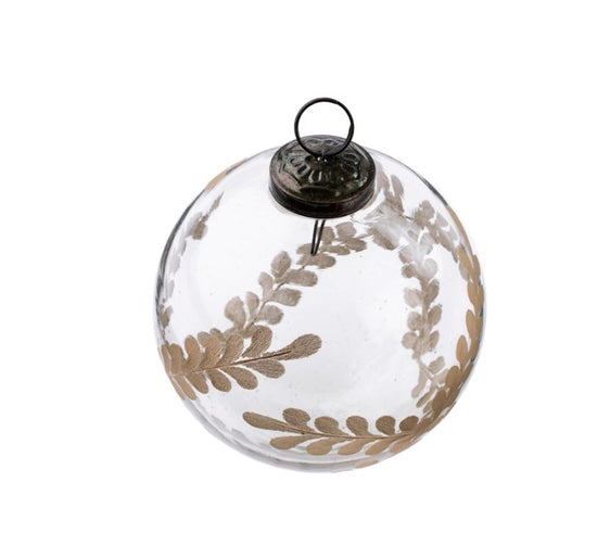 Hand Blown Etched Botanical Ornament