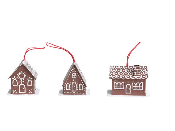 Paper Gingerbread House Ornament, set of 3