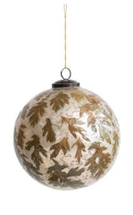 Glass Ball Ornament with Embedded Leaves
