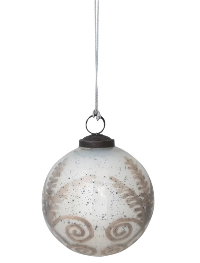 Round Mercury Glass Ball Ornament with Pewter Pattern