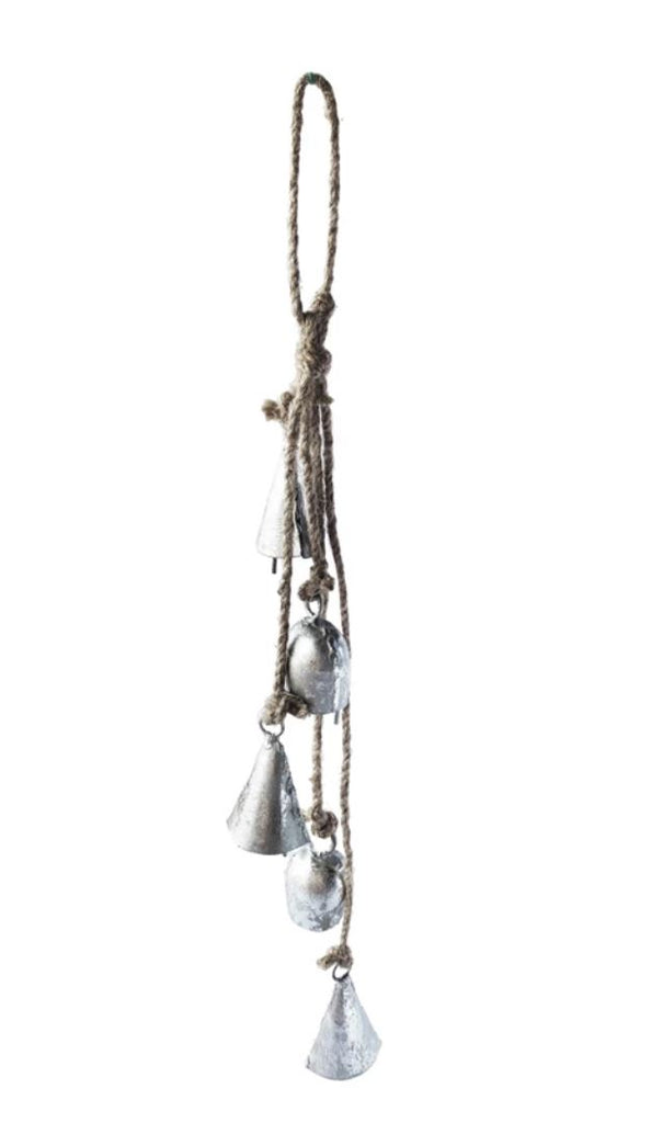 Antique Silver Hanging Metal Bells with Jute Rope