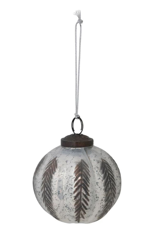 Mercury Glass Ball Ornament with Etched Pattern