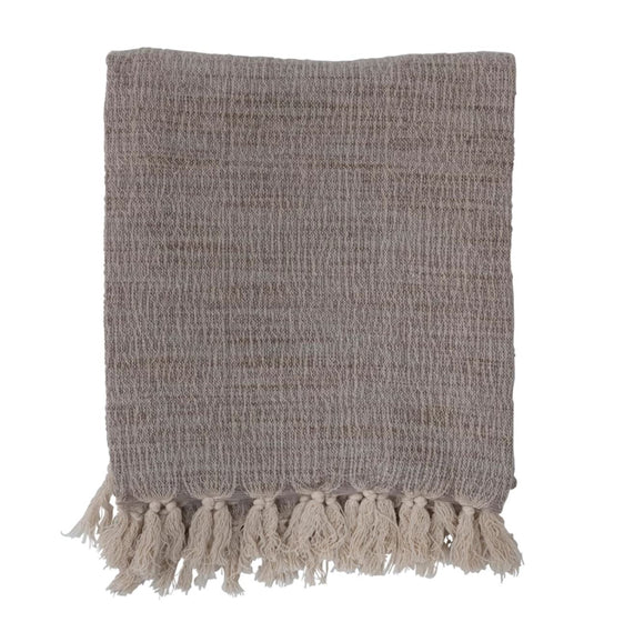 Woven Wool Blend Throw with Fringe