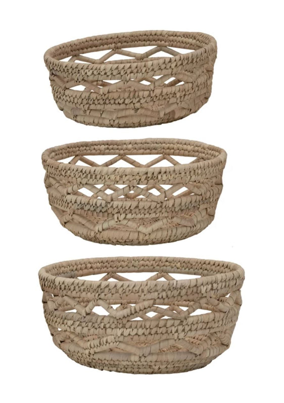 Hand-Woven Grass Baskets, Set of 3