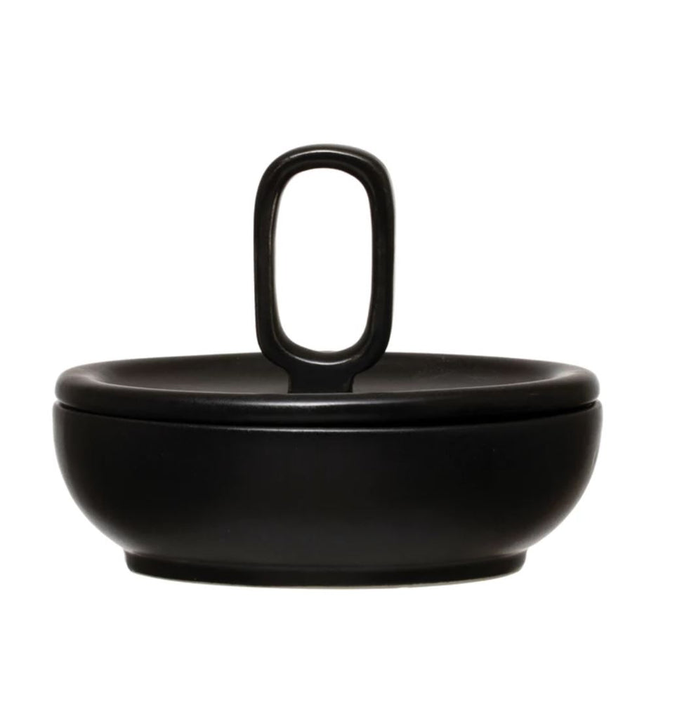Black Stoneware Container With Lid
